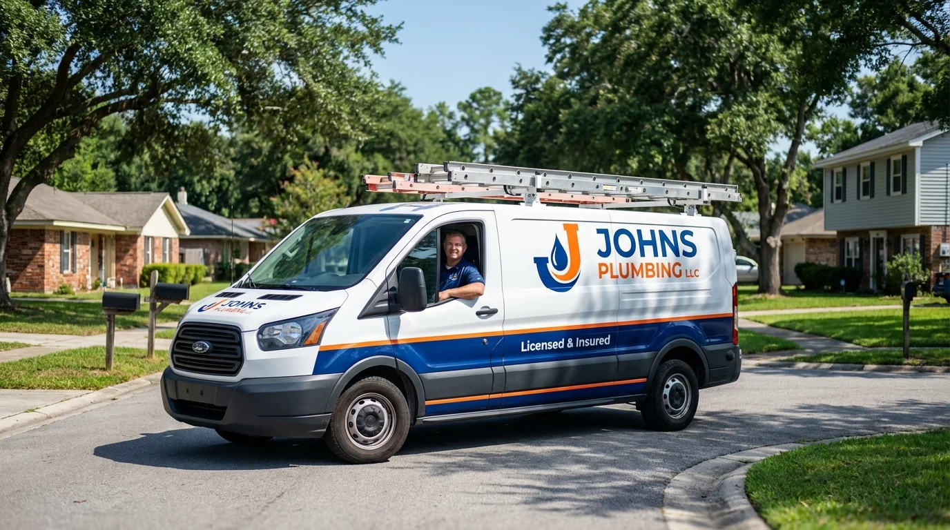 Johns Plumbing LLC service van in Medford, MA