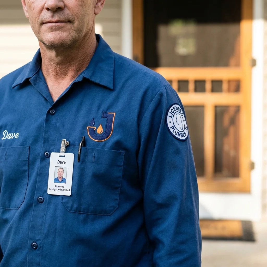 Licensed plumber showing ID badge in Medford, MA