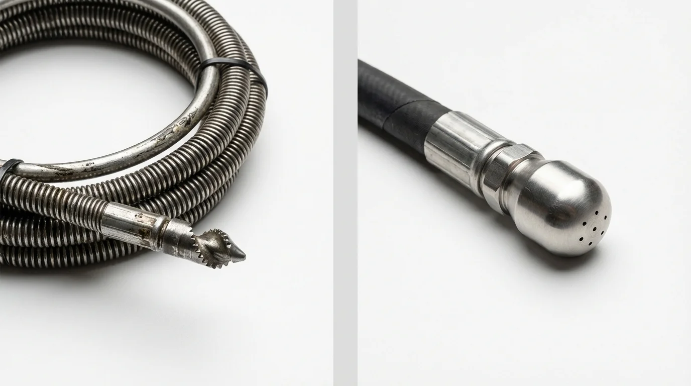 Drain snake cable and hydro jetting nozzle used for drain cleaning in Medford, MA